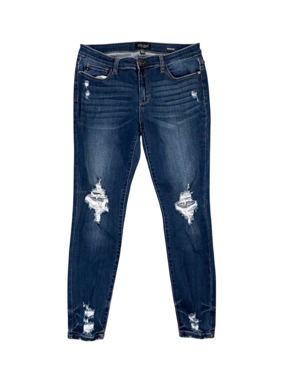 Judy Blue Distressed Skinny Jeans Dark Medium Wash Stretch Denim 15/32